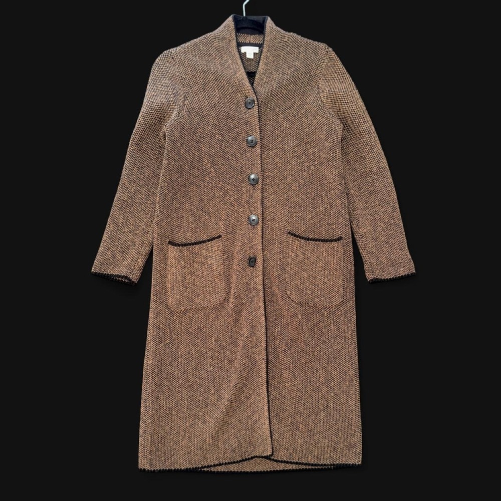 J. Jill Petite XS Brown Black Textured Knit Long Cardigan Duster Coat